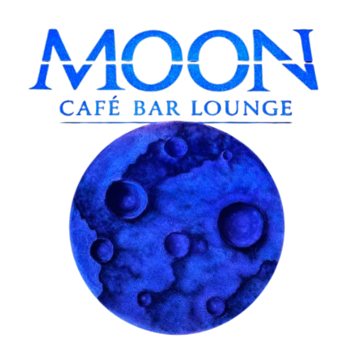 Moon Cafe Bar Lounge Hannover Garbsen Logo Blauer Mond mit blauer Schrift